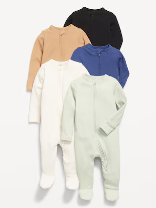 Sleep & Play 2-Way-Zip Footed One-Piece 5-Pack for Baby | Old Navy (US)