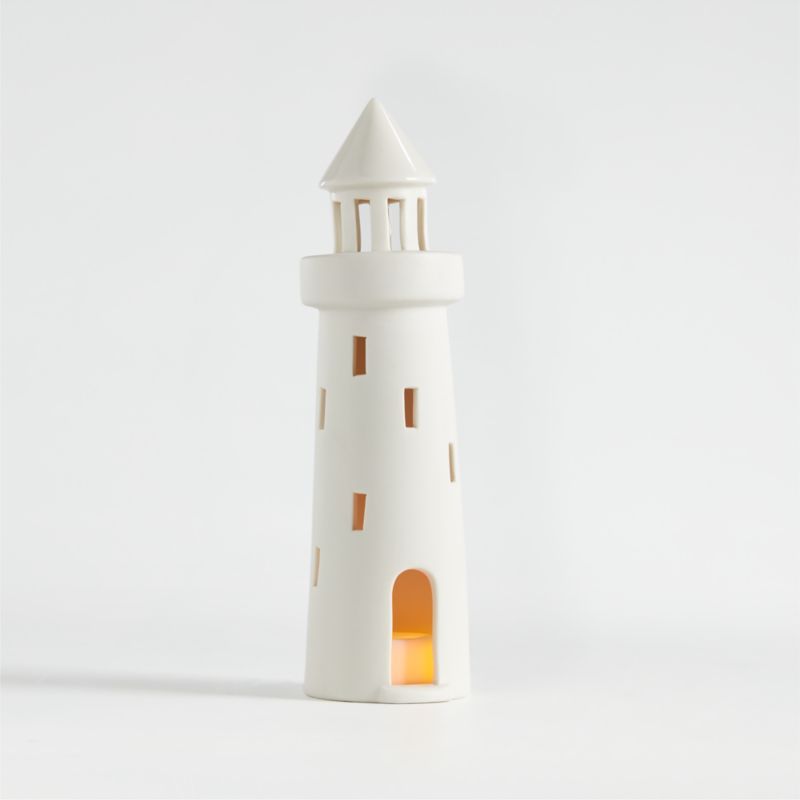 White Ceramic Holiday Lighthouse + Reviews | Crate & Barrel | Crate & Barrel