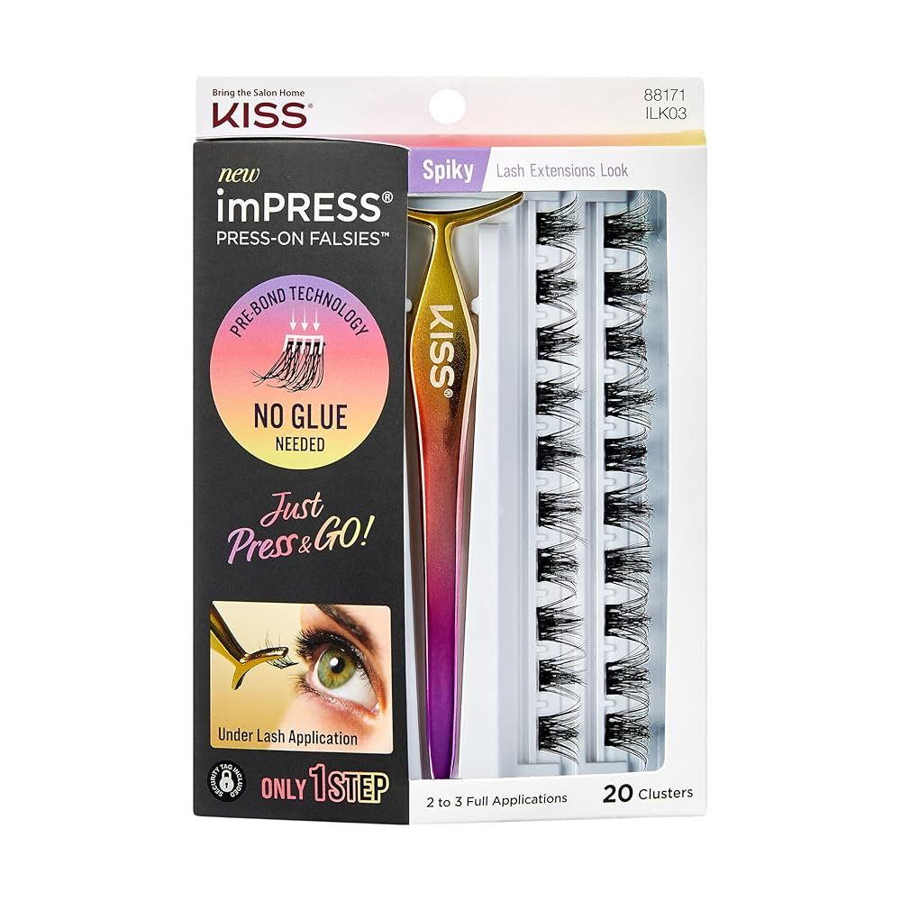 KISS imPRESS Falsies Press On Self Adhesive Eyelashes, 12mm-14mm Glam Volume Press On Lashes, Bla... | Amazon (US)