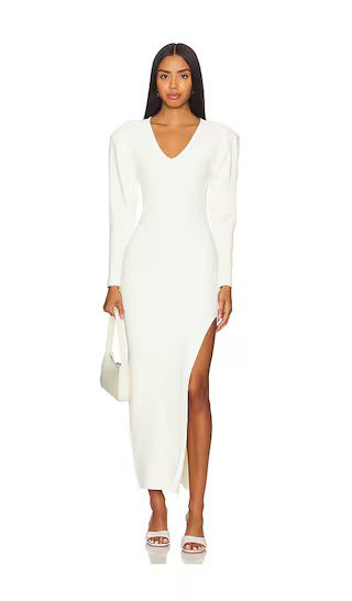 Strong Shoulder Maxi Dress in Cream | White Dress With Sleeves | White Dress Party  | Revolve Clothing (Global)