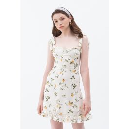 Cutie Lemon Branch Printed Tie-Strap Mini Dress | Chicwish