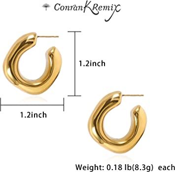 Chunky Gold Hoops Earrings for Women Thick 18K Real Gold Plated Open Hoop Lightweight | Amazon (US)