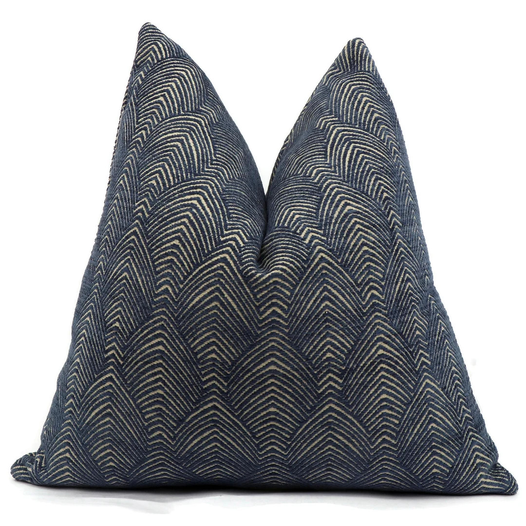 Navy/indigo Herringbone Pillow Cover, Modern Navy Pillow Cover, Square Pillow, Euro Sham, Lumbar ... | Etsy (US)