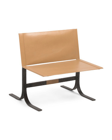 28x27.5 Full Grain Leather And Hand Forged Iron Alessa Sling Chair | TJ Maxx