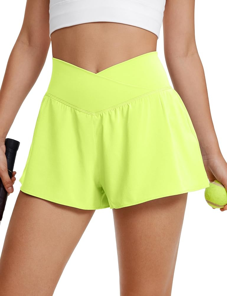 CRZ YOGA Crossover Butterfly Athletic Shorts for Women 2 in 1 Flowy High Waisted for Tennis Runni... | Amazon (US)