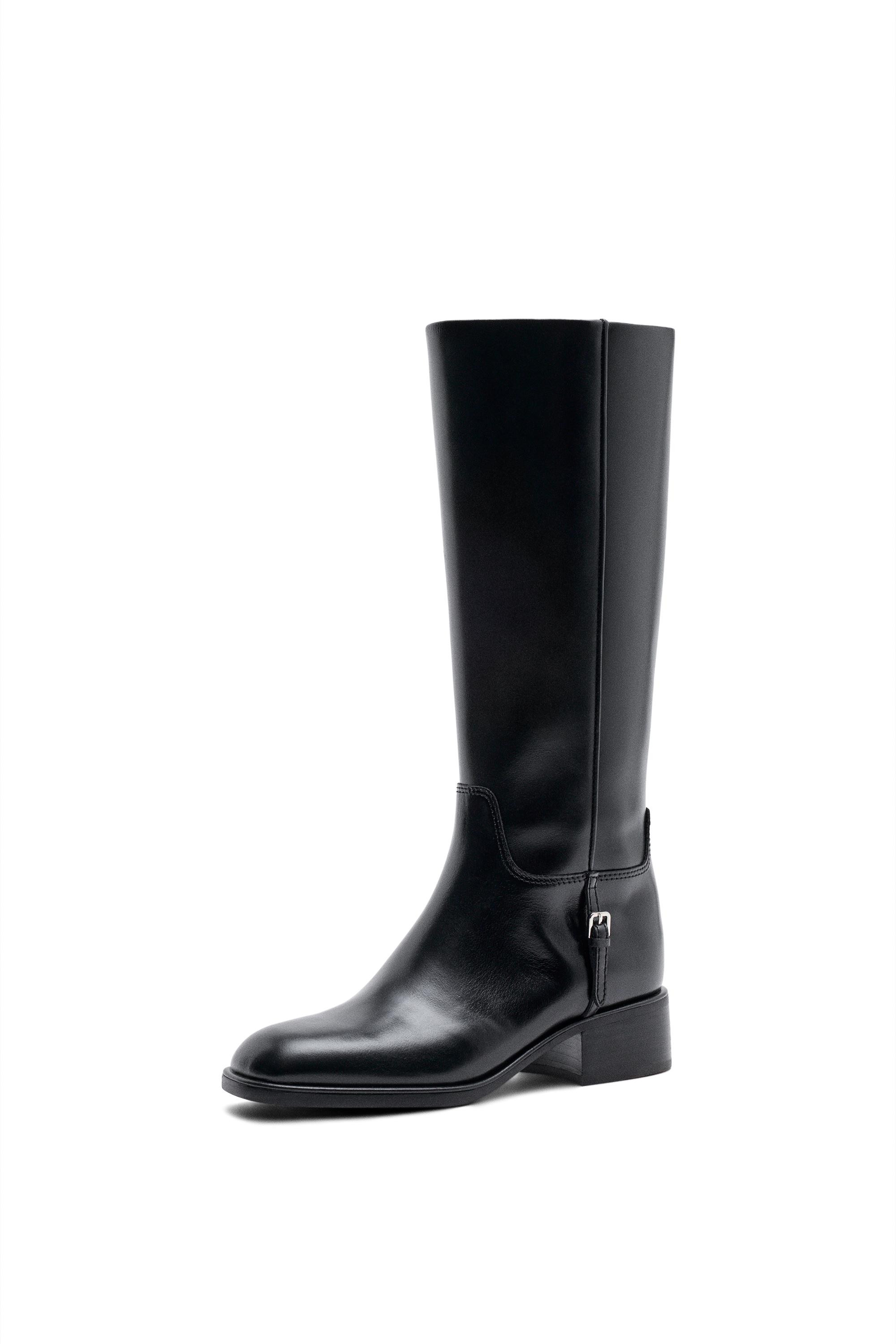 Flat leather boots with lateral buckle - BLACK | Massimo Dutti UK