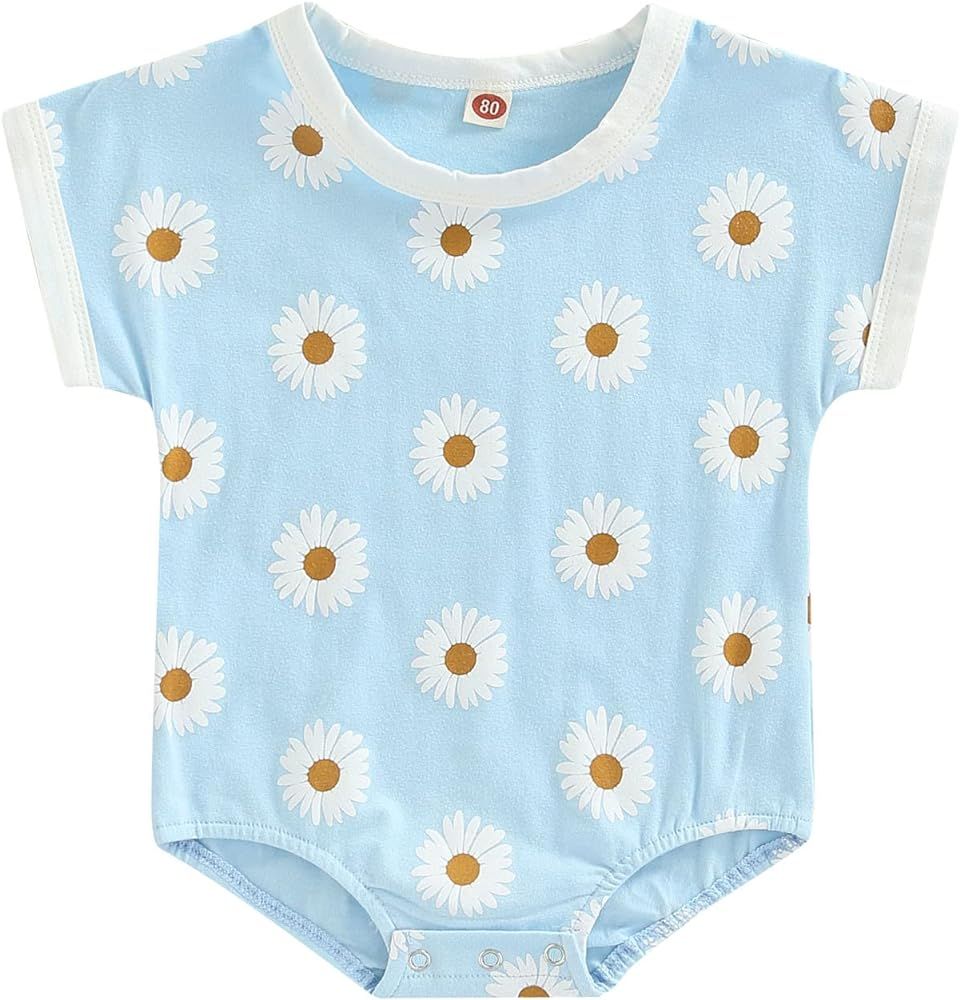 Hoanselay Newborn Infant Baby Girl Daisy T Shirt Romper Short Sleeve Oversized Bodysuit Bubble On... | Amazon (US)