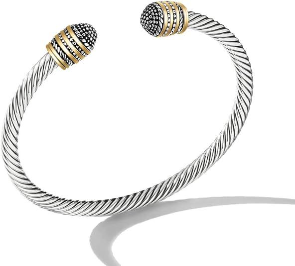 Mytys Cable Wire Cuff Bangles, Retro Antique Gold Cable Bracelet Bangle for Women | Amazon (US)