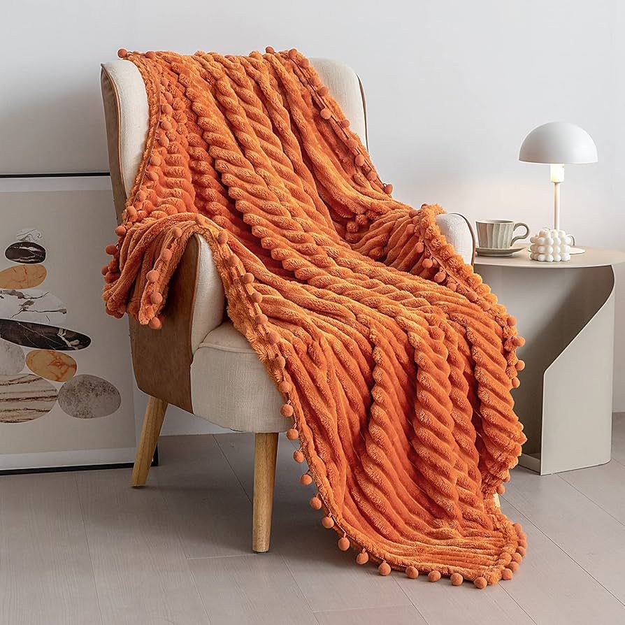 DISSA Fleece Blanket Throw Size – 51x63, Wide Stripe, Orange – Soft, Plush, Fluffy, Fuzzy, Wa... | Amazon (US)