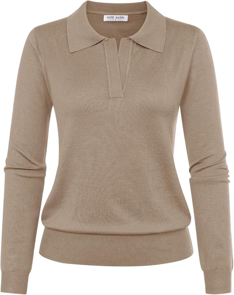 Women's Long Sleeve Classic V Neck Casual Fall Winter Polo Sweater Tops | Amazon (US)