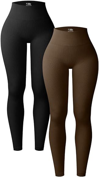 Women's 2 Piece Yoga Leggings Ribbed Seamless Workout High Waist Athletic Pants | Amazon (US)