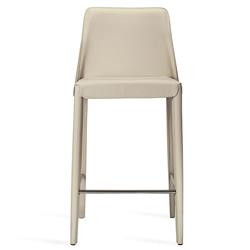 Interlude Malin Modern Classic Beige Leather Upholstered Nickel Steel Counter Stool | Kathy Kuo Home