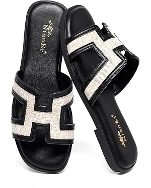 NianEr Womens Microfiber Leather Memory Foam H Sandals Summer Shoes Slides | Flat, Comfortable, S... | Amazon (US)