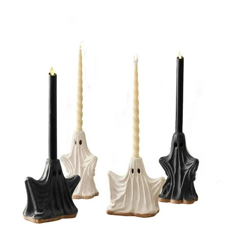 Pottery Barn Ceramic Ghost Candle Holder 4pc, Halloween Home Decor, Spooky Candle Centerpiece, Haunted House Tabletop Decor | Walmart (US)