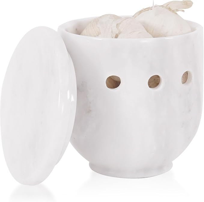 Marble Garlic Keeper 4.5 Inch White Handmade Storage Container for Kitchen Counter Decor - Stone ... | Amazon (US)