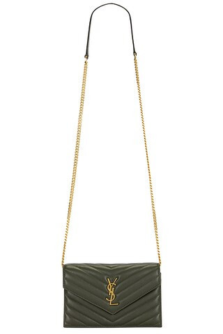 Saint Laurent Envelope Wallet On Chain Bag in Olive Wood - Green. Size all. | FWRD 