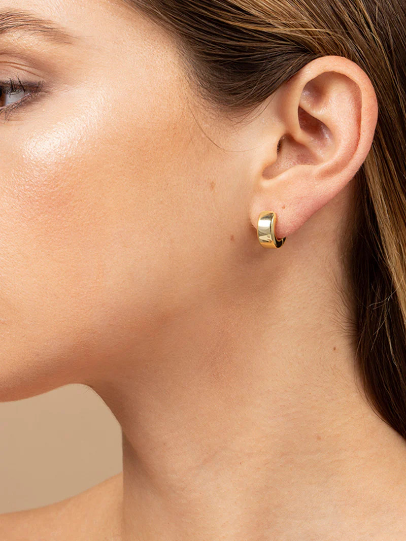 Little Thick Hoop Huggie Earrings in Gold | Uncommon James | Uncommon James