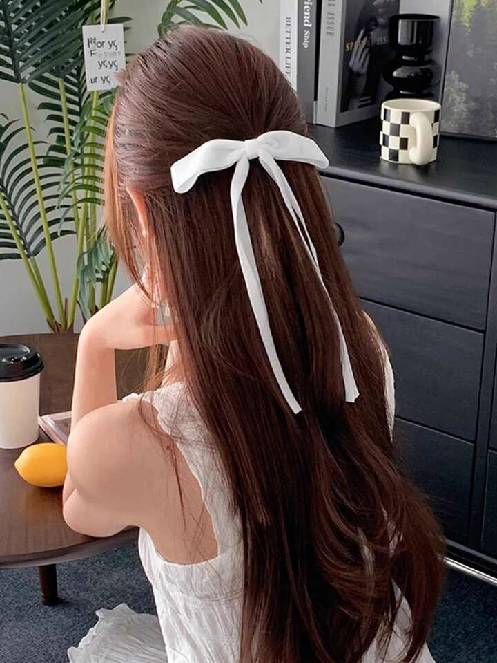 1 Piece Of Retro Ballet Style Velvet White Bow Ribbon Hairpin Women's Fashion Hair Accessories, S... | SHEIN