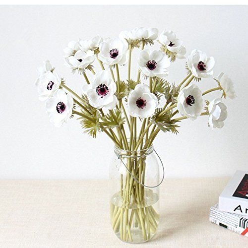 LebriTamFa 5Pcs Artifical Real Touch PU Anemone Flower Bouquet Room Home Decor (White) | Amazon (US)