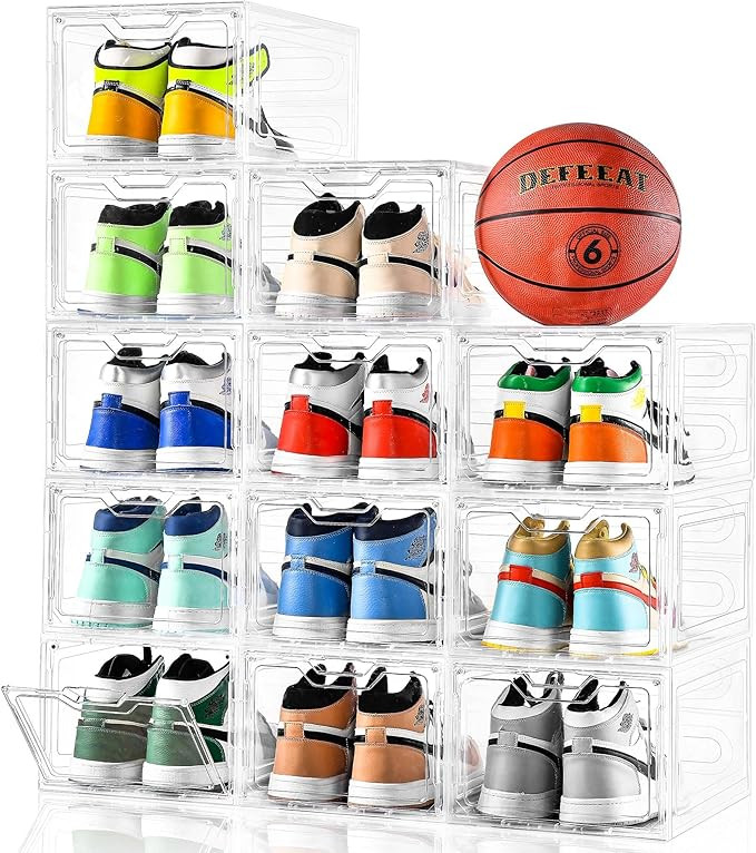 12 Pack Thicken & Sturdy Clear Shoe Storage Organizer with Magnetic Door, Shoe Boxes Clear Plasti... | Amazon (US)