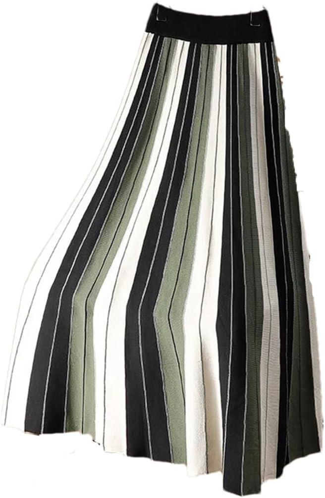 Fnfmrfmr Women Knitted Long Skirt Contrast Striped Print A Line High Waist Pleated Midi Skirt | Amazon (US)
