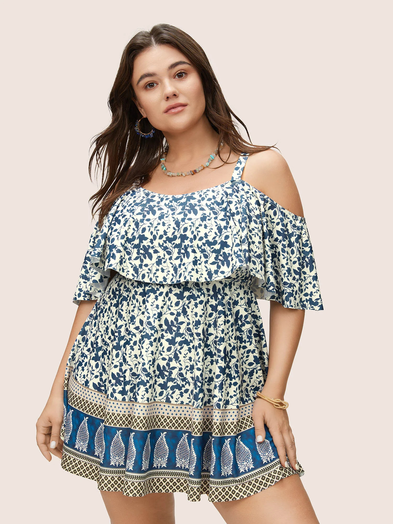 Bandana Print Cold Shoulder Swim Dress | Bloomchic