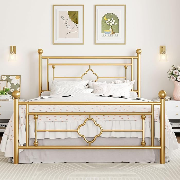SHA CERLIN 14 Inches Full Size Metal Platform Bed Frame/Vintage Iron-Art Headboard and Footboard/... | Amazon (US)