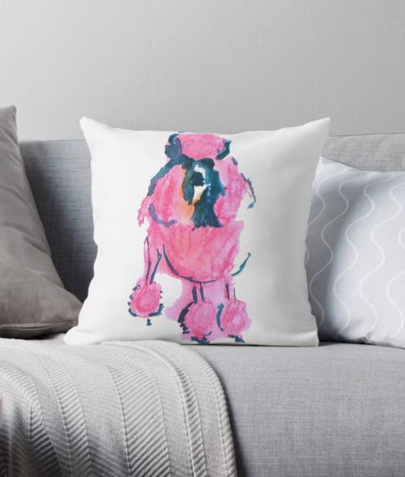 Pink poodle pillow case throw pillow case decorative pillow home decoration retro poodles pink po... | Etsy (US)