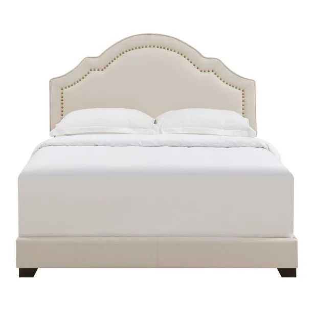 HomeFare Shaped Back Upholstered King Bed in Linen Beige - Walmart.com | Walmart (US)
