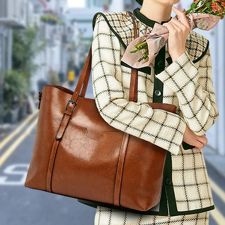 BATE Shoulder Bags Handbags for Women Large Designer Ladies Bag Purse Leather Tote Bag, Brown | Walmart (US)