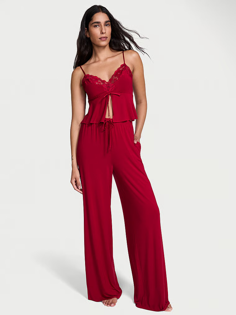 Buy Modal Soft Lace-Trim Cami & Wide-Leg Pant Set, Red Lacquer - Order Pajamas Sets online - Vict... | Victoria's Secret (US / CA )