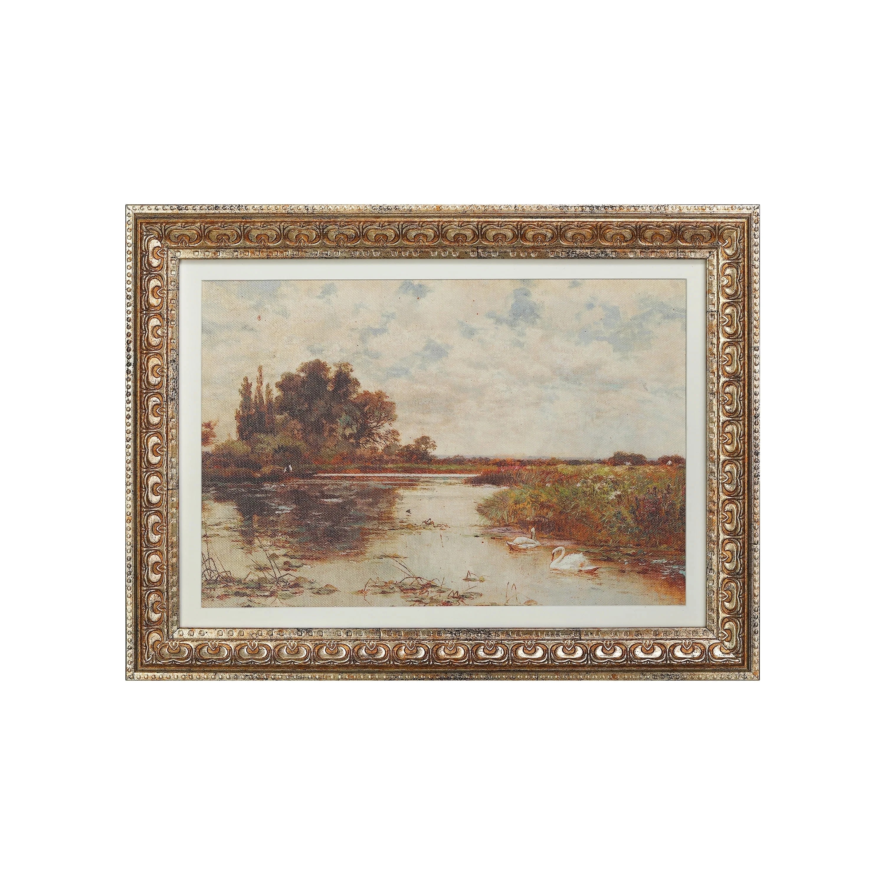 VIOLABBEY Wall Art Framed Gold, Vintage Farmhouse Landscape Canvas Print, Swan Pictures Wall Deco... | Walmart (US)