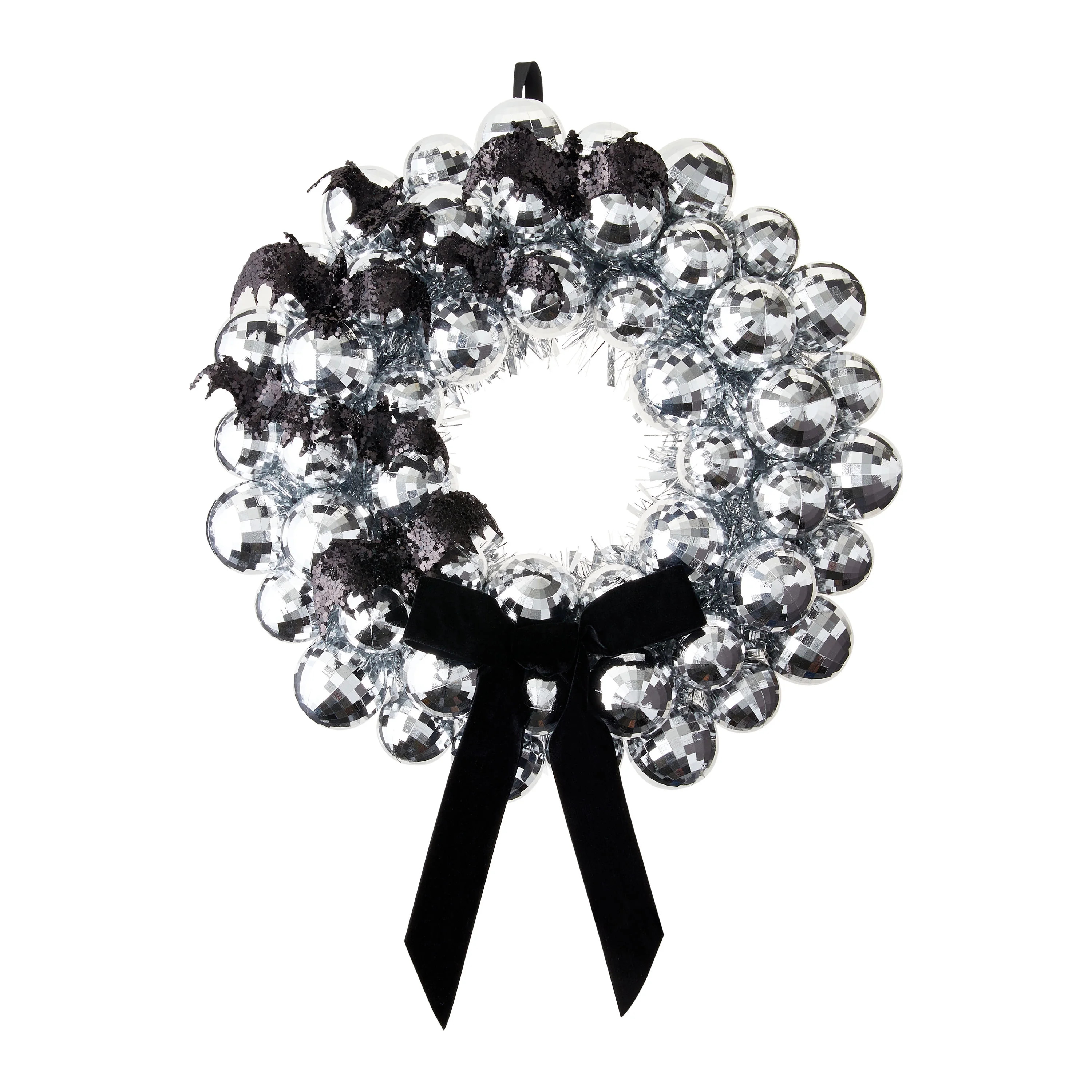 Disco Ball and Bats Wreath, Silver and Black, 17", Halloween by Way To Celebrate | Walmart (US)