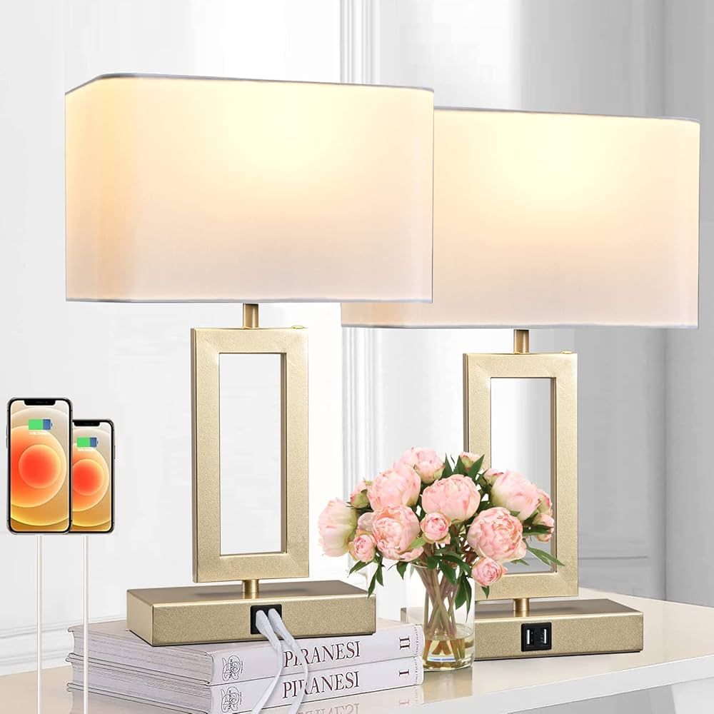 Set of 2 Table Lamps with Dual USB Ports,Touch Control for Bedside and Nightstand in Bedroom, 3-W... | Amazon (US)