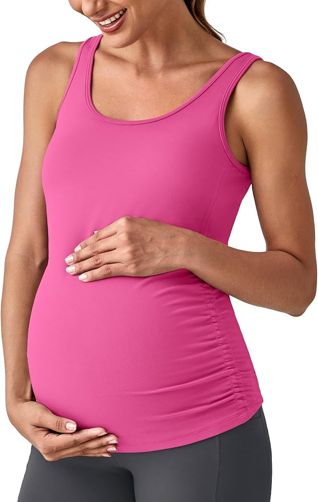 G4Free BareFeel Built in Bra Maternity Tank Tops with Removable Pads Ruched Sleeveless Stretchy P... | Amazon (US)