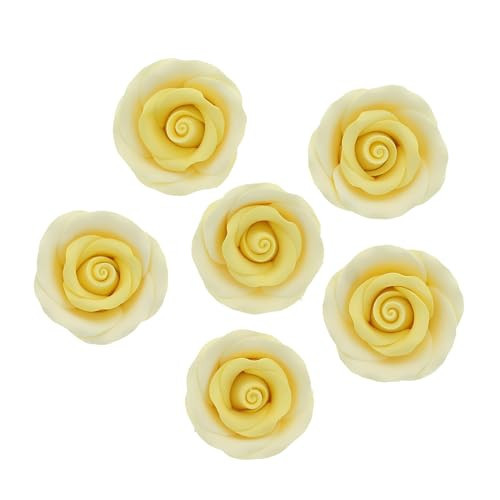 Global Sugar Art Premium Edible Roses, Yellow, Unwired, Medium 1.5 inches, 12 Count by Chef Alan Tetreault | Amazon (US)