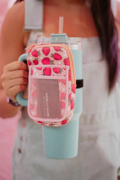 Strawberries Printed Attachable Tumbler Zipper Pouch | Katydid