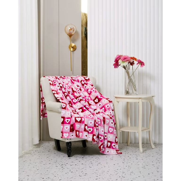 Way To Celebrate Valentine's Day Heart Grid Throw Blanket, Standard Throw | Walmart (US)