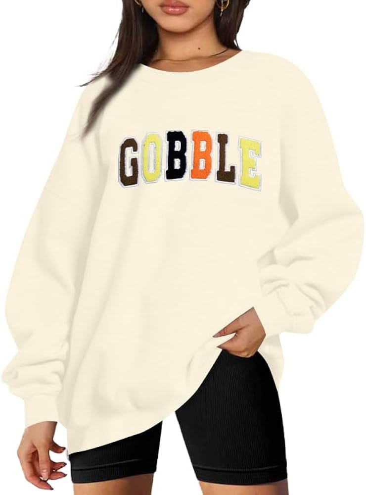 VILOVE Thanksgiving Sweatshirt Womens Glitter Patch Gobble Shirt Colorful Letter Print Long Sleev... | Amazon (US)