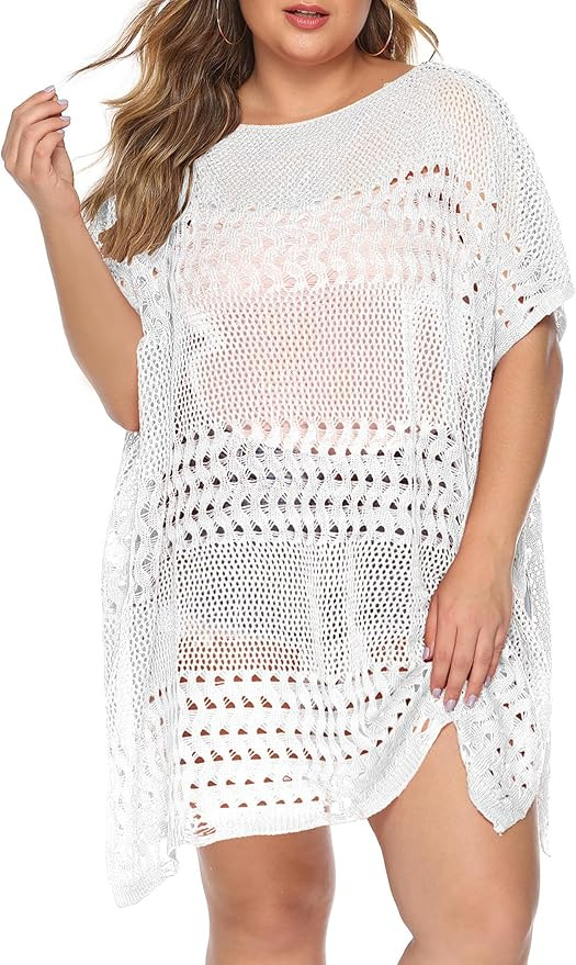 Womens Beach Cover Up Hollow Out, Plus Size Swimsuit Coverup Crochet Bathing Suit Cover ups Bikin... | Amazon (US)