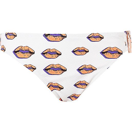 White lip print bikini bottoms | River Island (UK & IE)