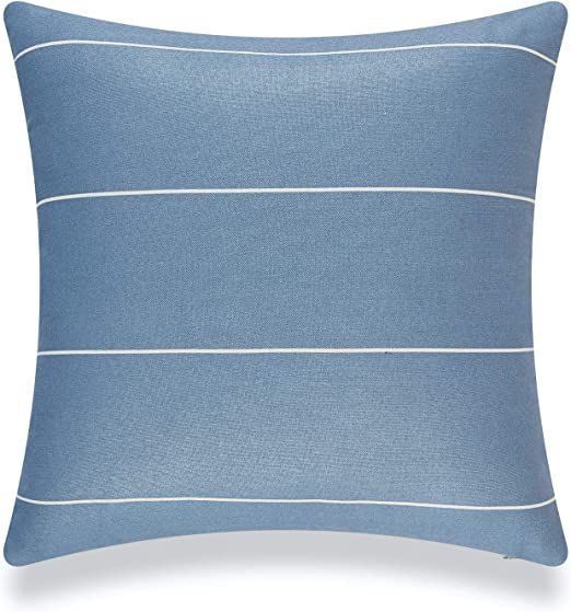 Hofdeco Modern Boho Patio Indoor Outdoor Pillow Cover ONLY for Backyard, Couch, Sofa, Blue Stripe... | Amazon (US)