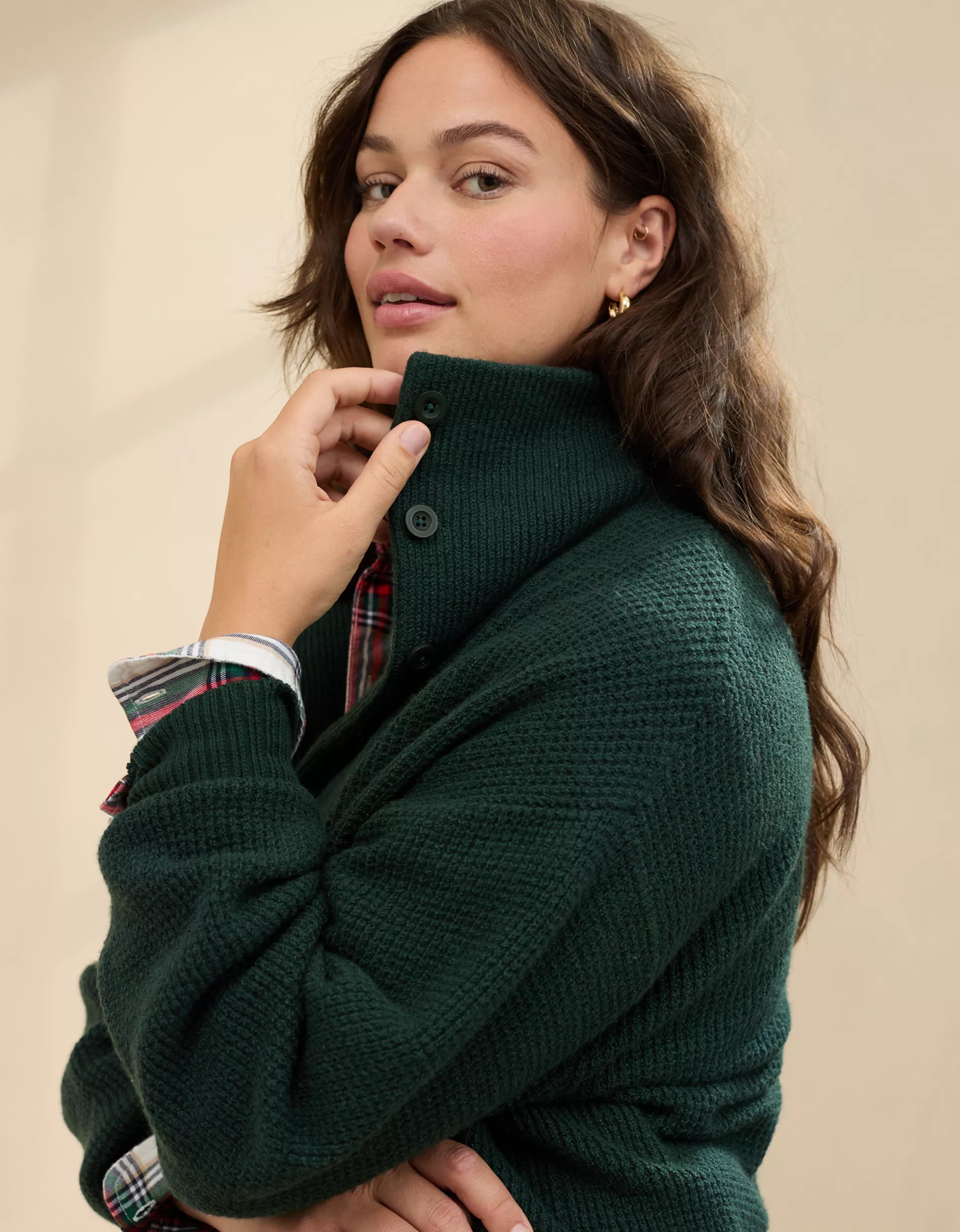 Aerie CozyUp Waffle Button Sweater | Aerie