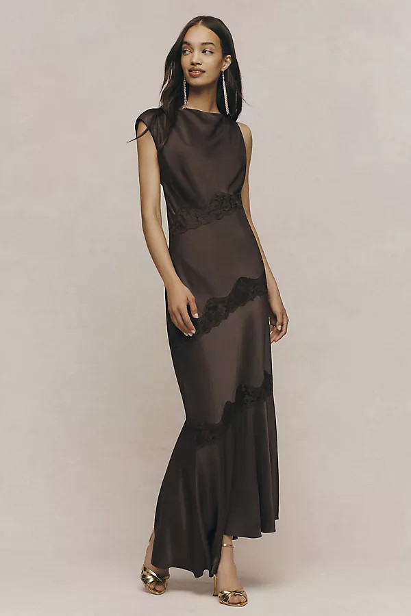 BHLDN Cap-Sleeve Satin Maxi Dress | Anthropologie (US)