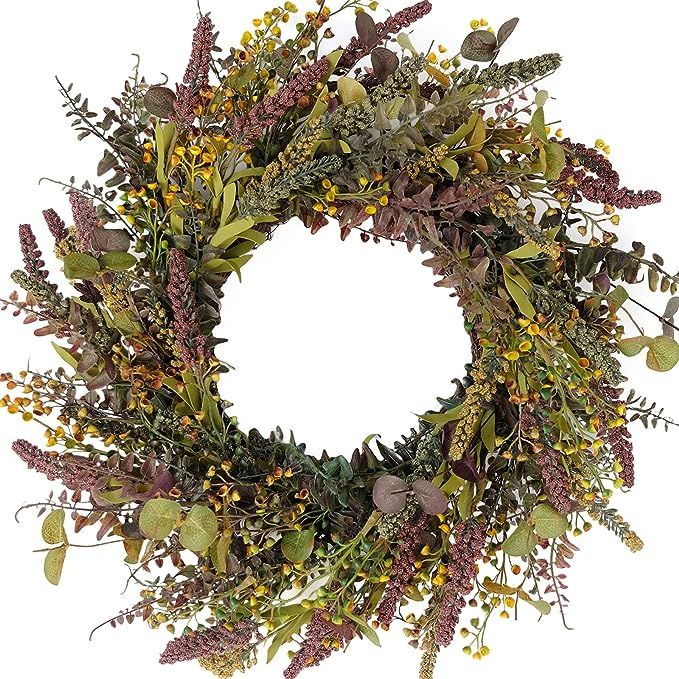 Idyllic 18 Inches Harvest Wreath, Mixed Flowers Wreath for Front Door | Amazon (US)