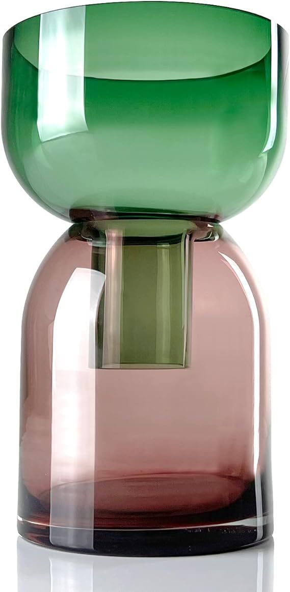 Cloudnola Reversible Large Glass Flower Vase and Bud Vase, Green and Pink, 9.5" Height x 5.6" Dia... | Amazon (US)