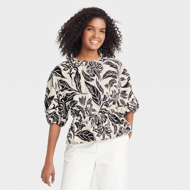 Women's Balloon Elbow Sleeve Popover Blouse - Who What Wear™ | Target