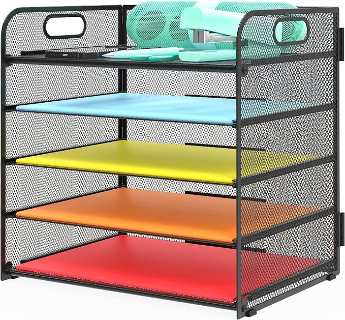 Letter Tray Paper Organizer 5-Tier Desk Organizer File Organizer Paper Holder with Handle, Metal ... | Amazon (US)