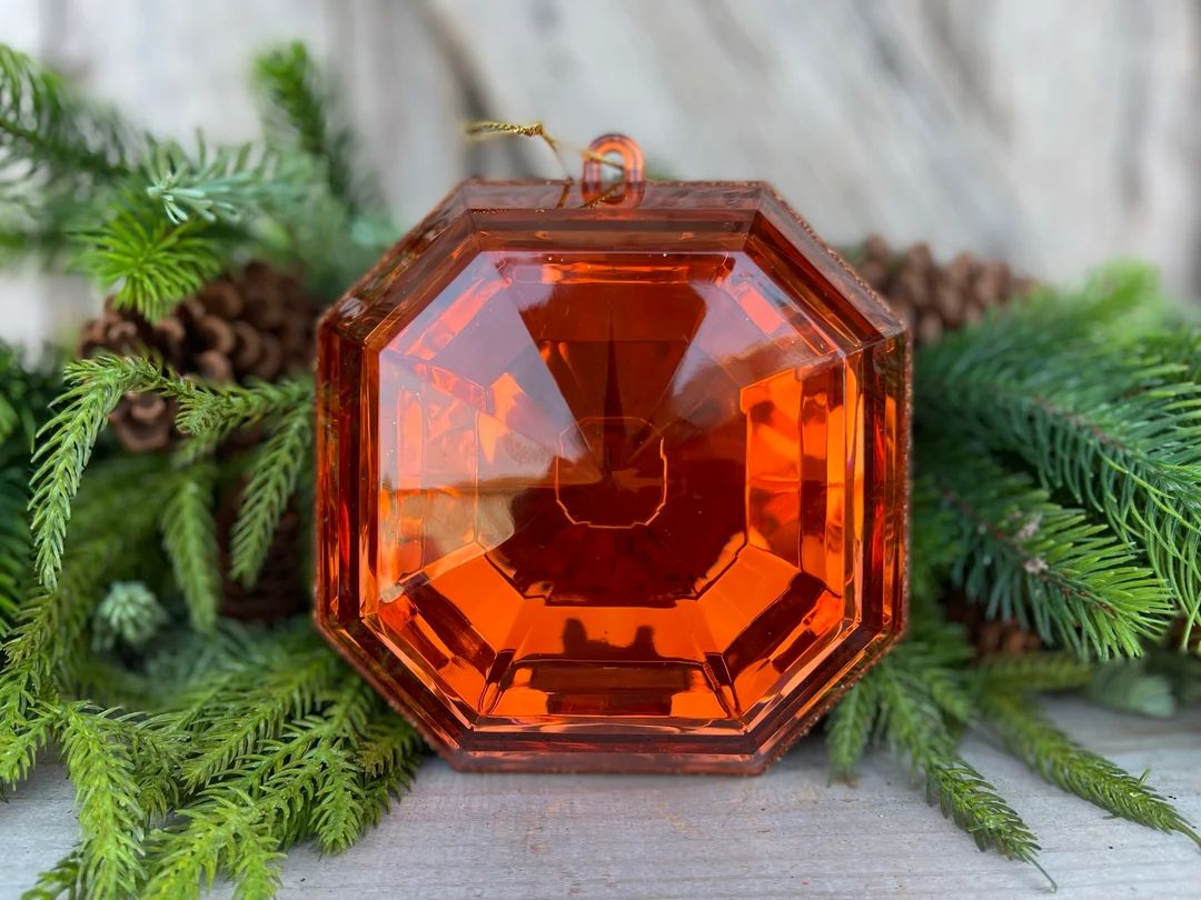 6" Copper Orange Jewel Ornament, Jewel Oramnet, Fall Christmas Ornament, square Cut Jewel, square... | Etsy (US)