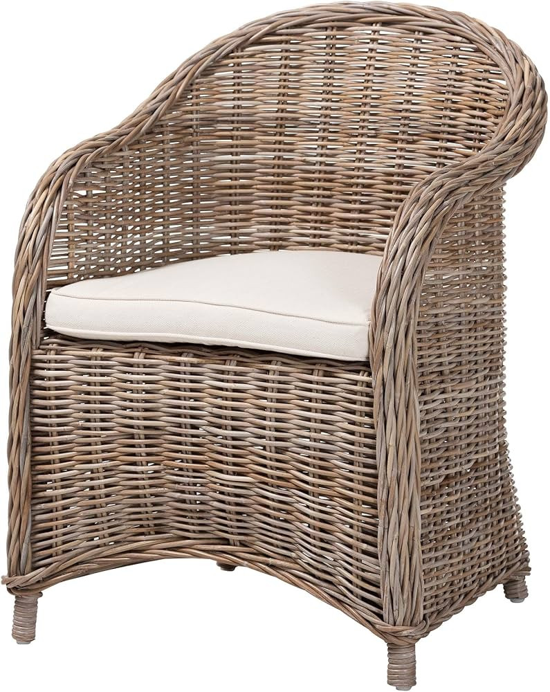 Bali & pari Amanda Natural Rattan Armchair \u2013 Handwoven Wicker Barrel Chair with Removable Cu... | Amazon (US)